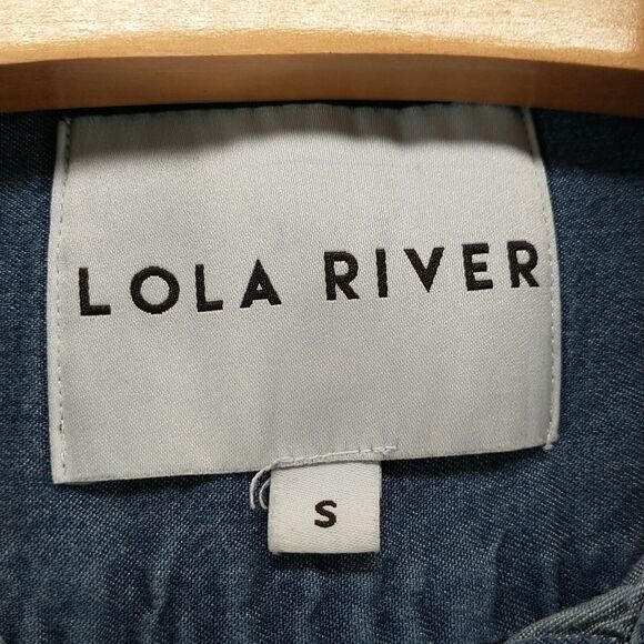 Lola River Women's Button Front Shirt Blue Small Chambray Long Sleeve Pocket - Picture 8 of 12